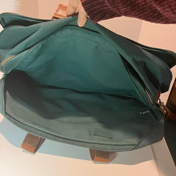 Vintage Suitcase Green Soft Shell Canvas Leather Bag Carry On - Picture 7 of 7